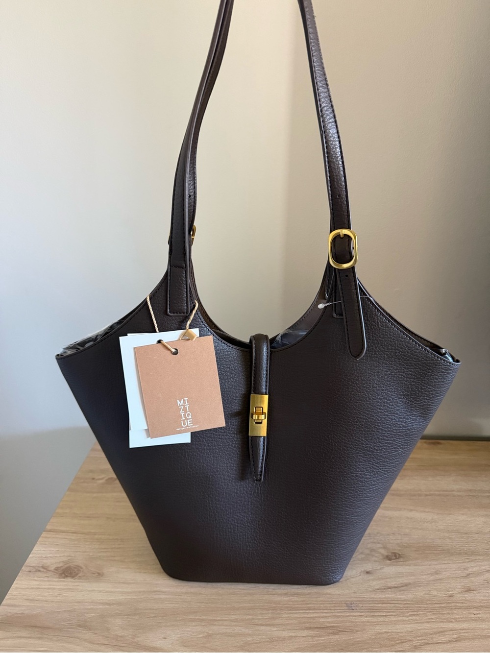 Faux Leather Tote Bag – Dark Brown | Brand New with Tags